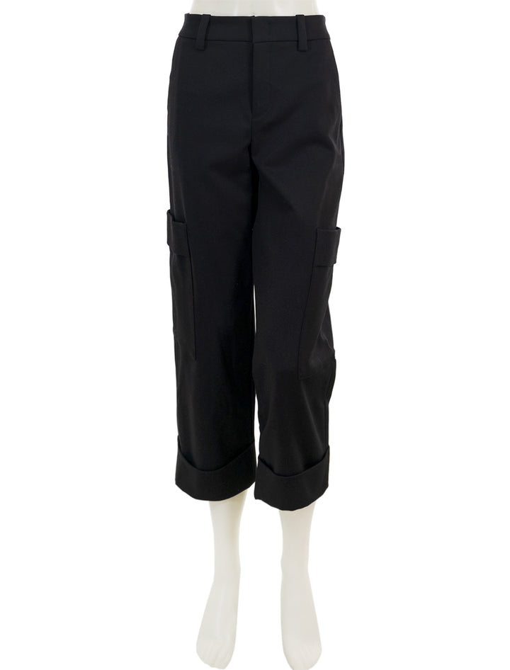 Front view of Vince's utility crop pant in black.