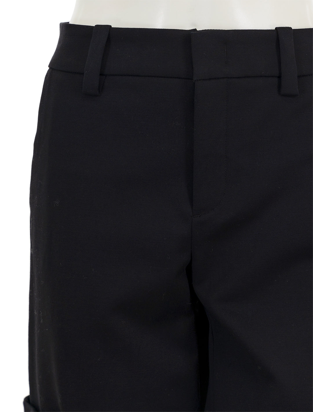 Close-up view of Vince's utility crop pant in black.