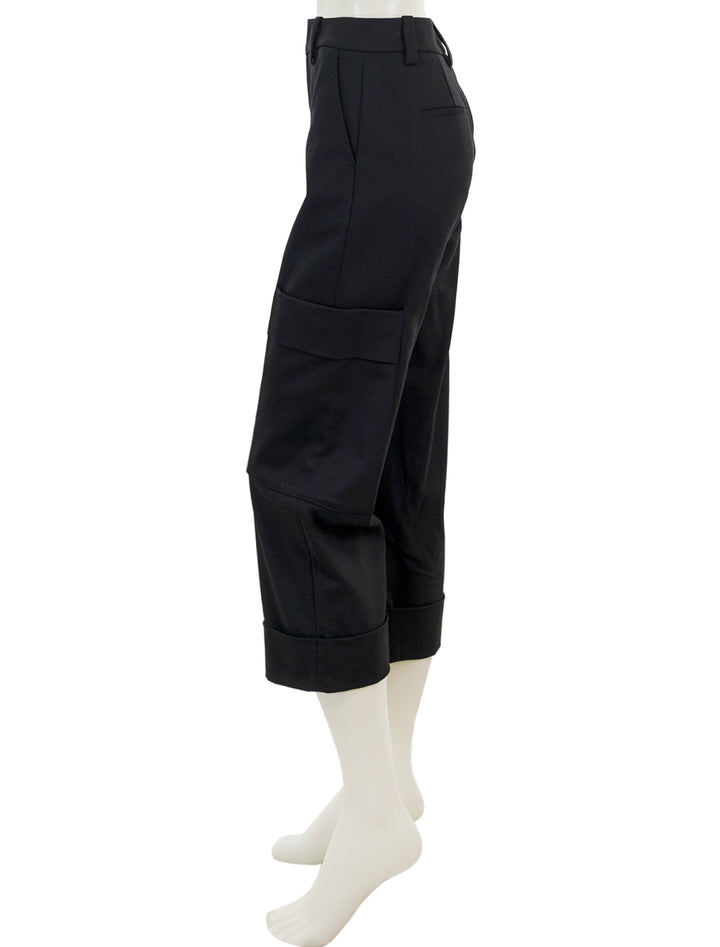 Side view of Vince's utility crop pant in black.
