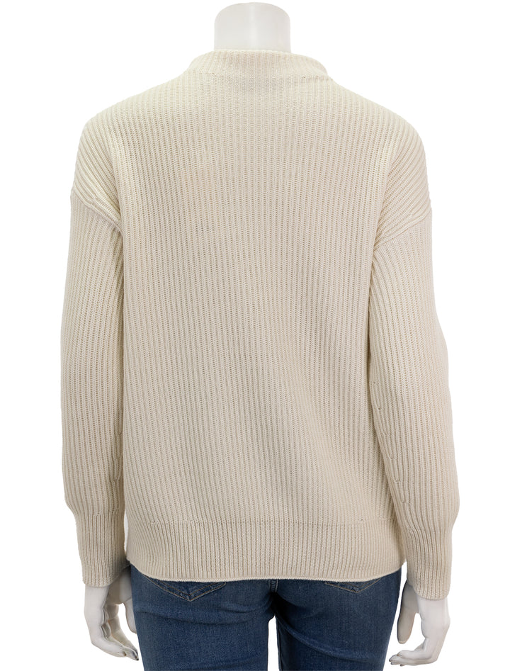 Back view of Vince's ribbed funnel neck in ivory.