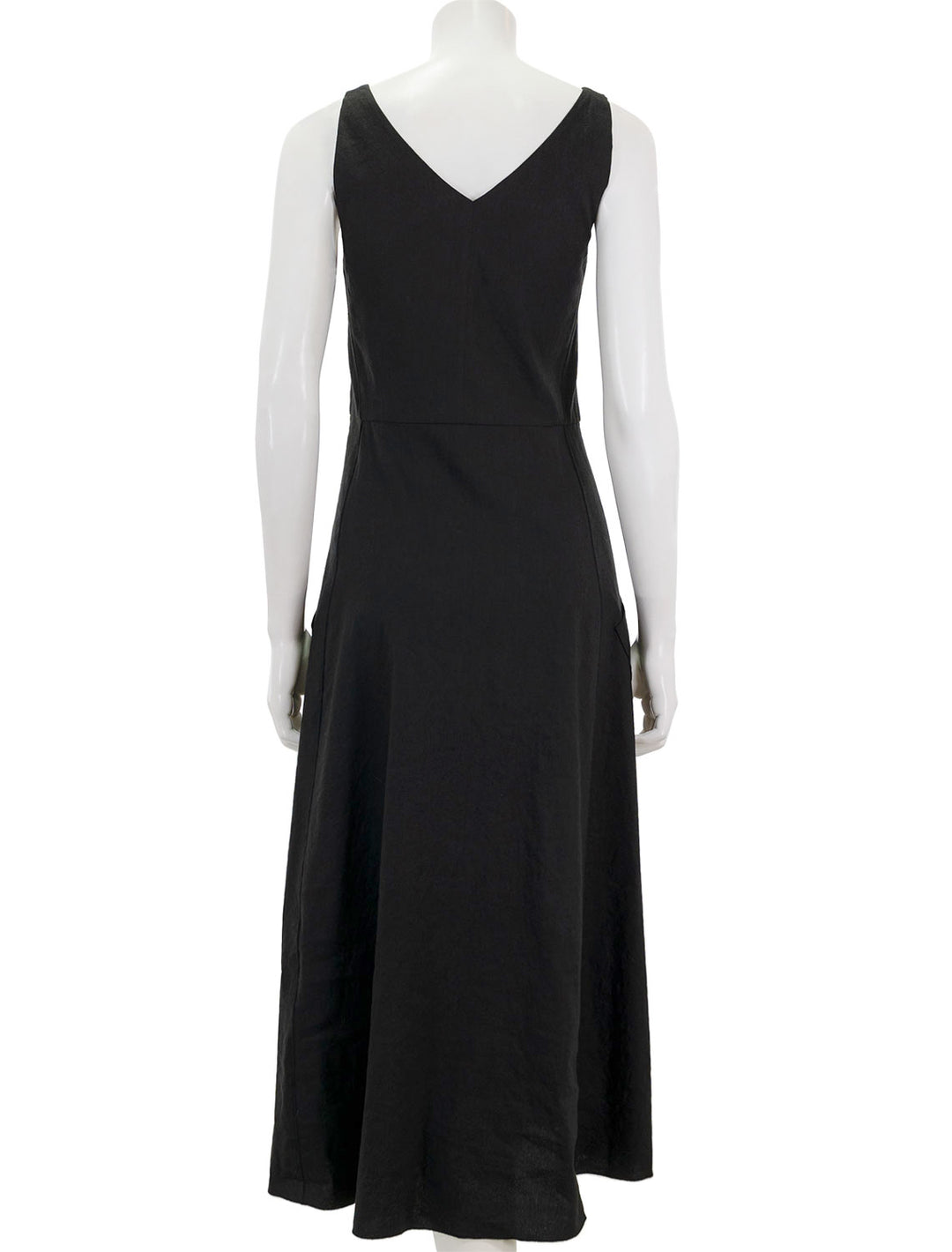 Back view of Vince's relaxed v neck pocketed dress in black.