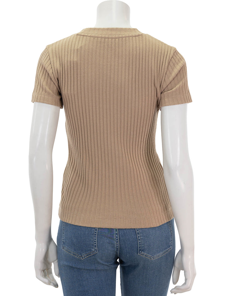 Back view of Vince's rib short sleeve crew neck tee in cocoon.