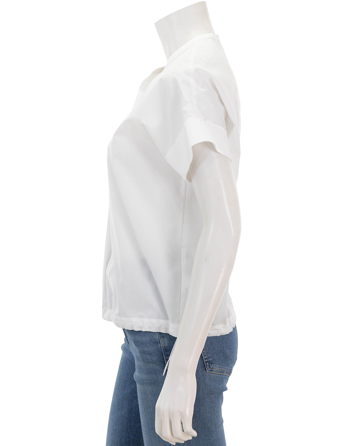Side view of Vince's short sleeve dolman sleeve pullover in optic white.