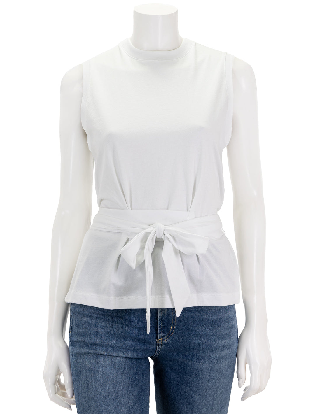 Front view of Vince's sleeveless wrap top in optic white.