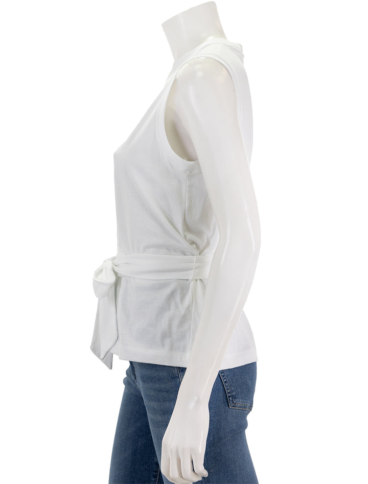 Side view of Vince's sleeveless wrap top in optic white.