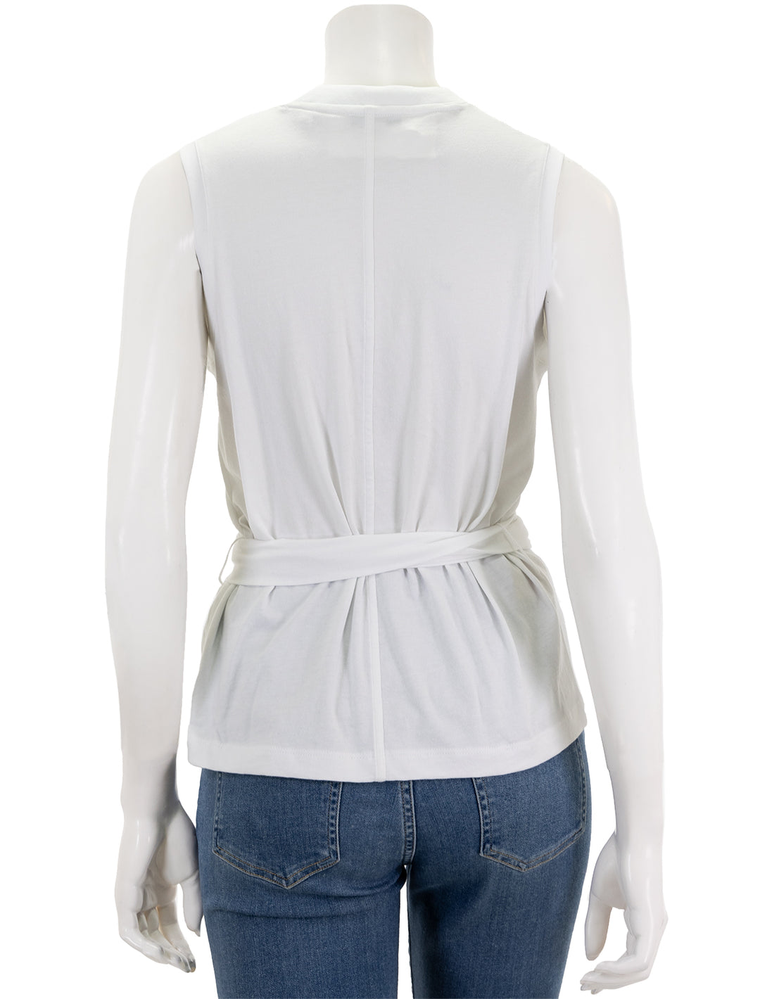 Back view of Vince's sleeveless wrap top in optic white.