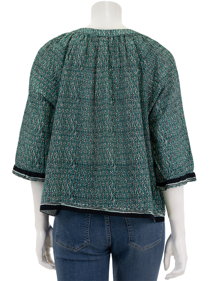 Back view of MABE's mari print top in green.