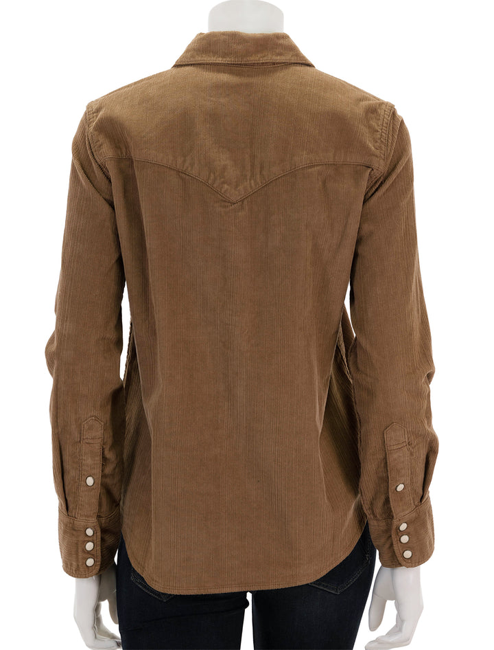 back view of stretch cord western shirt in cord brown