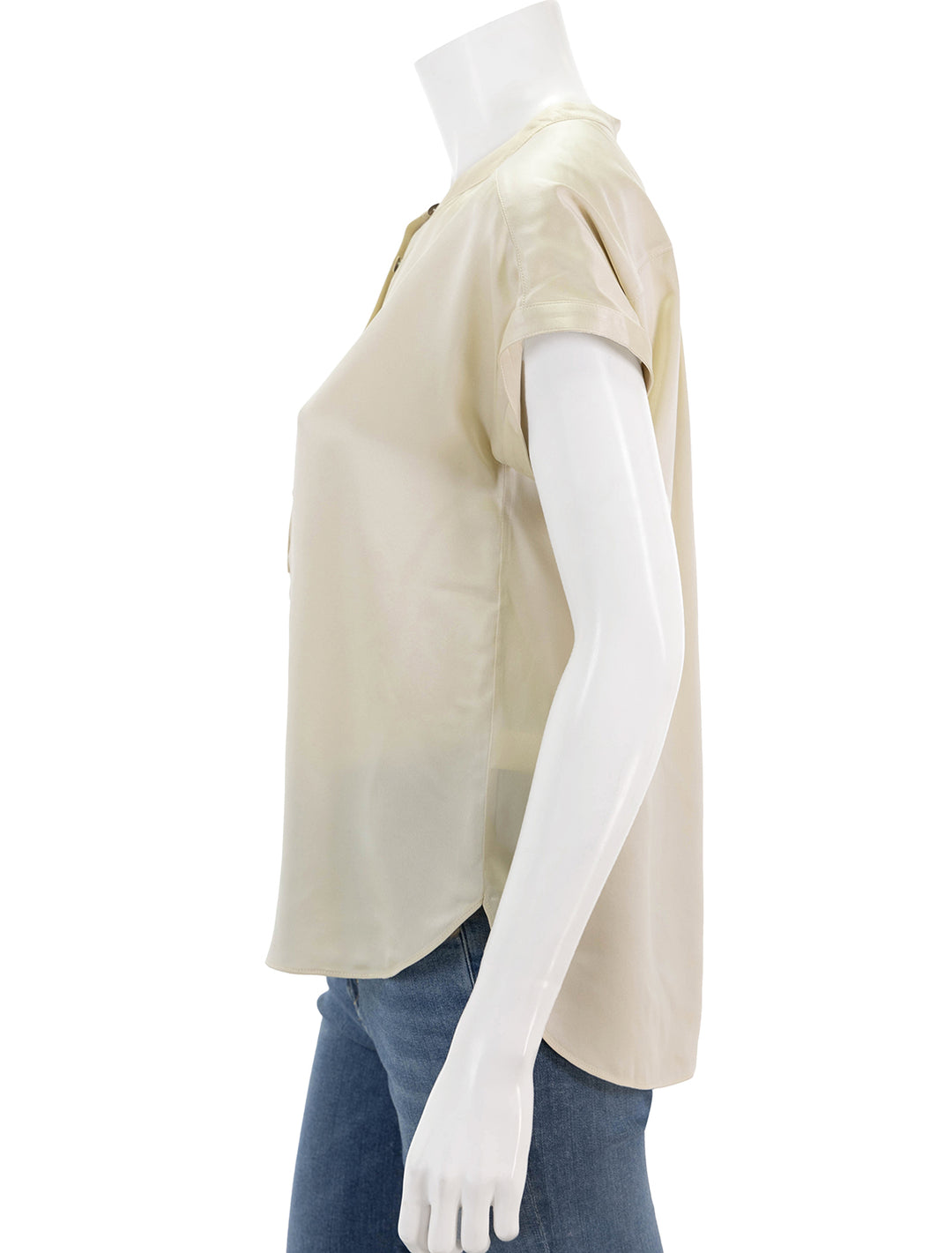 Side view of Faherty's sandwashed silk desmond top in pearled ivory.