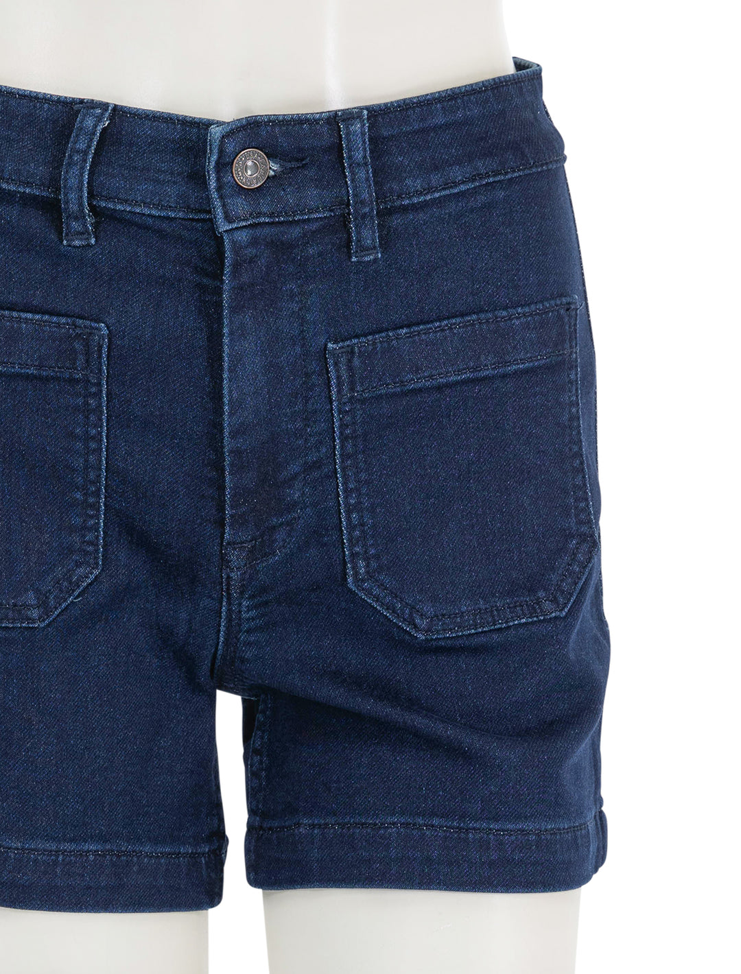 Close-up view of Faherty's stretch terry patch pocket shorts in claremont wash.