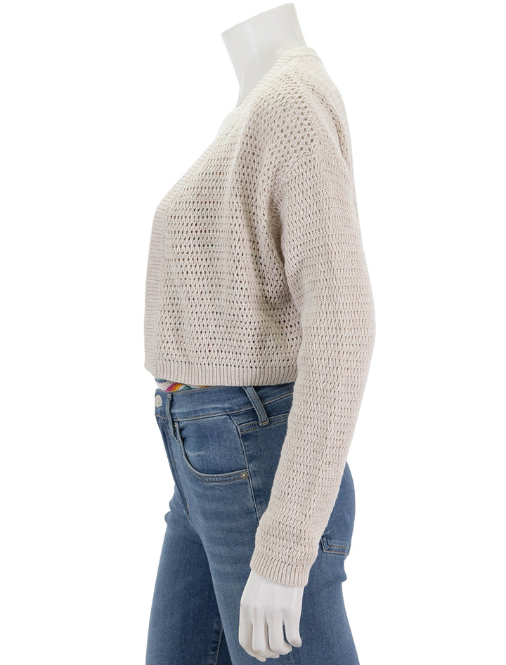 Side view of Marine Layer's anacapa cardigan in calico.