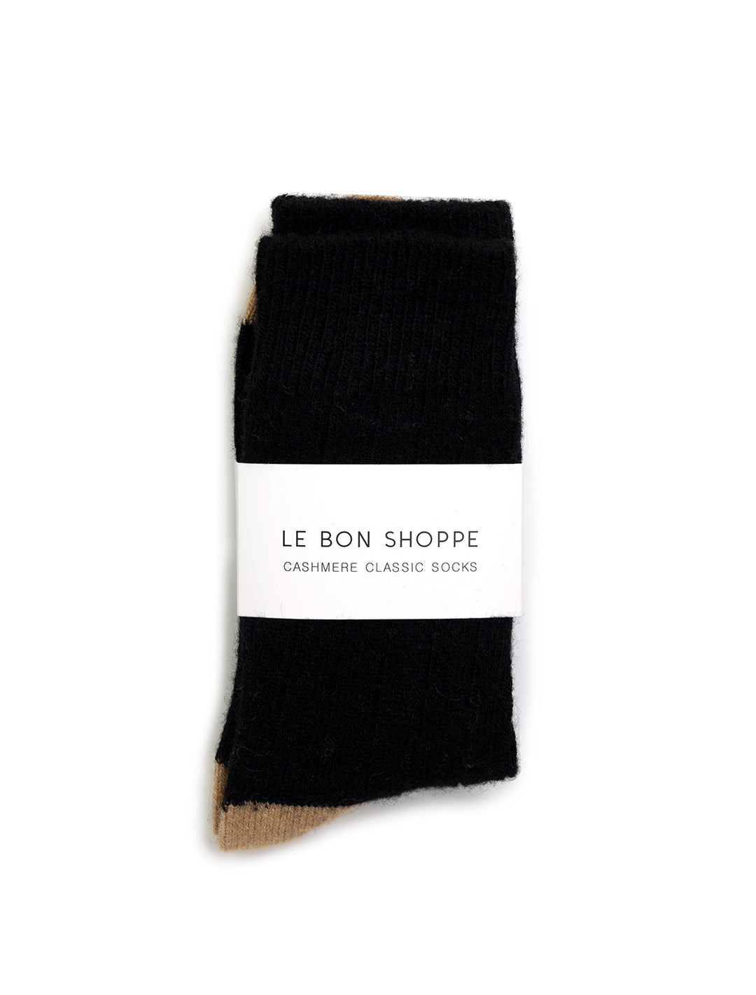 classic cashmere socks in black and camel