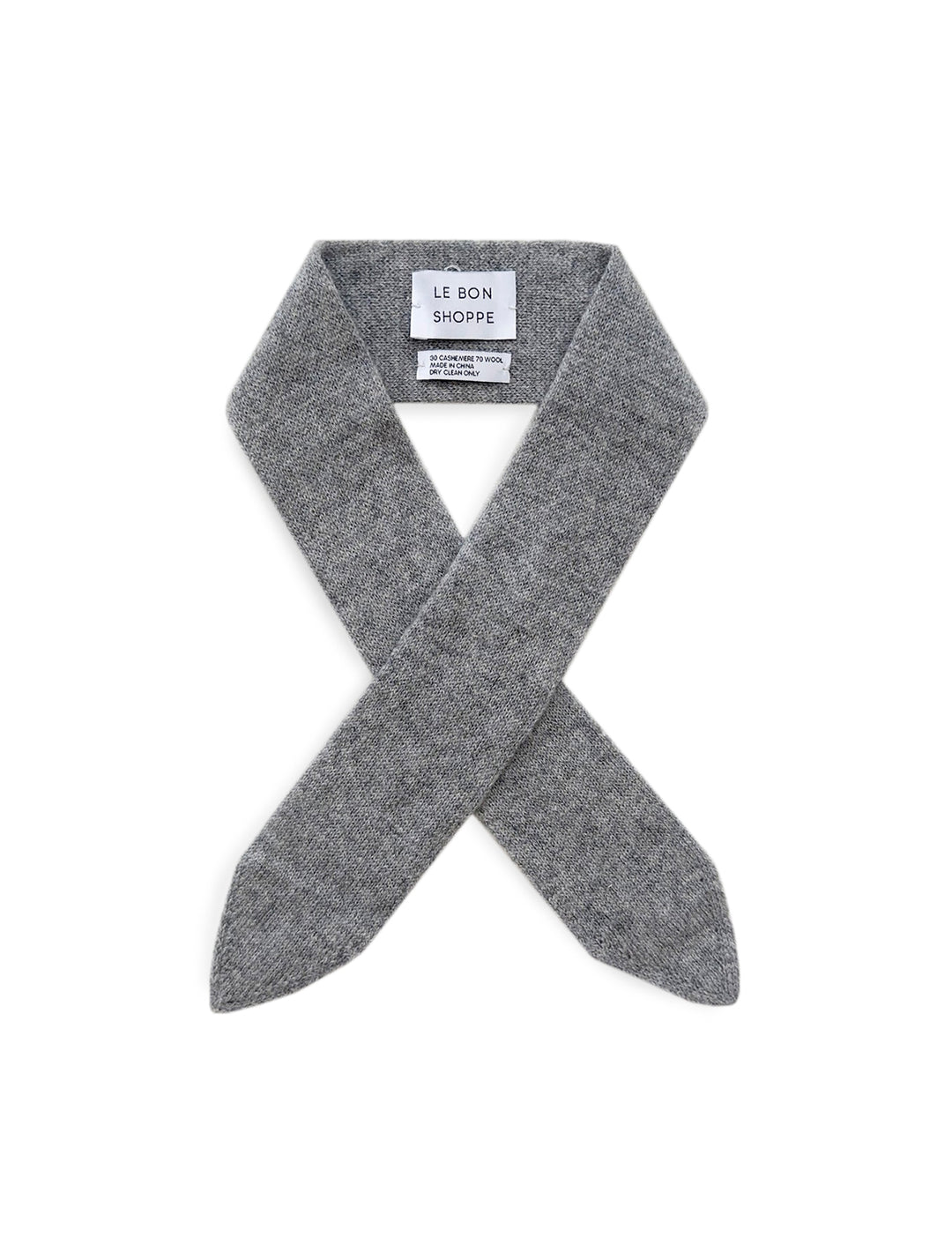 Overhead view of Le Bon Shoppe's classic cashmere skinny scarf in grey.
