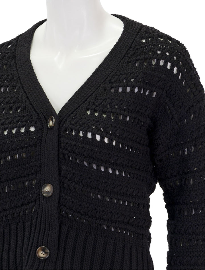 Close-up view of Line's brynne cardigan in caviar.