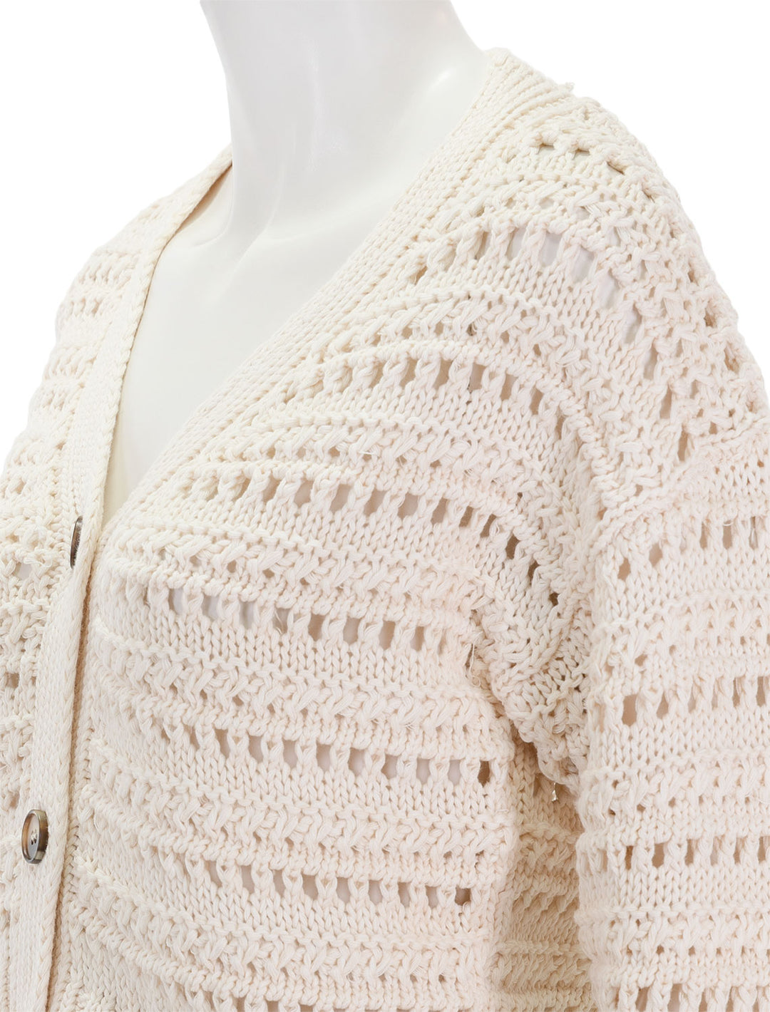 Close-up view of Line's brynne cardigan in plage blanche.