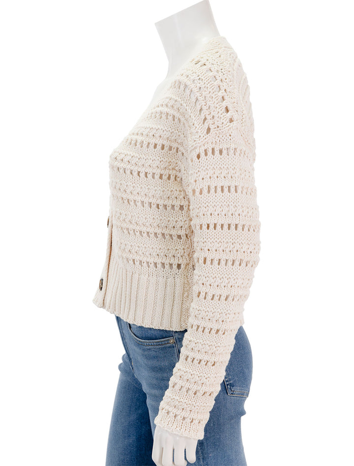 Side view of Line's brynne cardigan in plage blanche.
