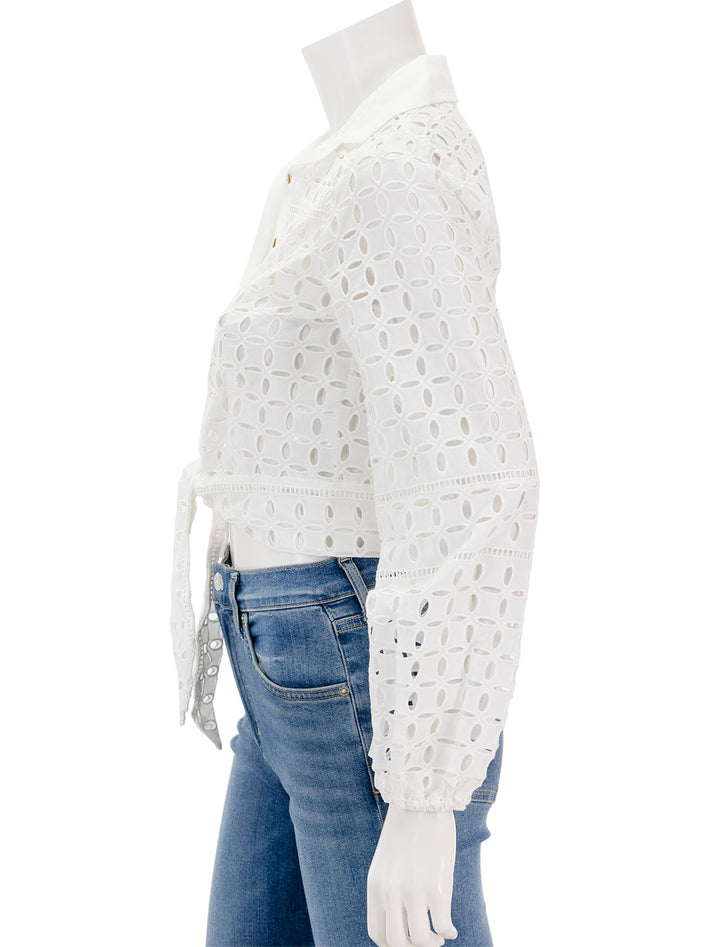 Side view of Line's summer eyelet top in chiffon.