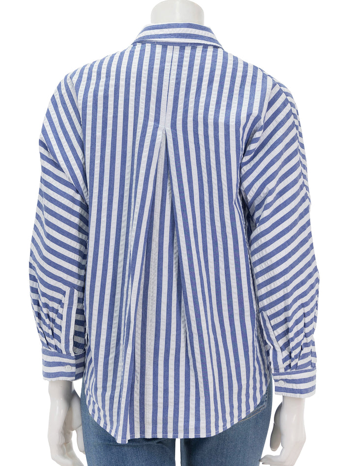 Back view of Stateside's puckered stripe dolman shirt in navy stripe.