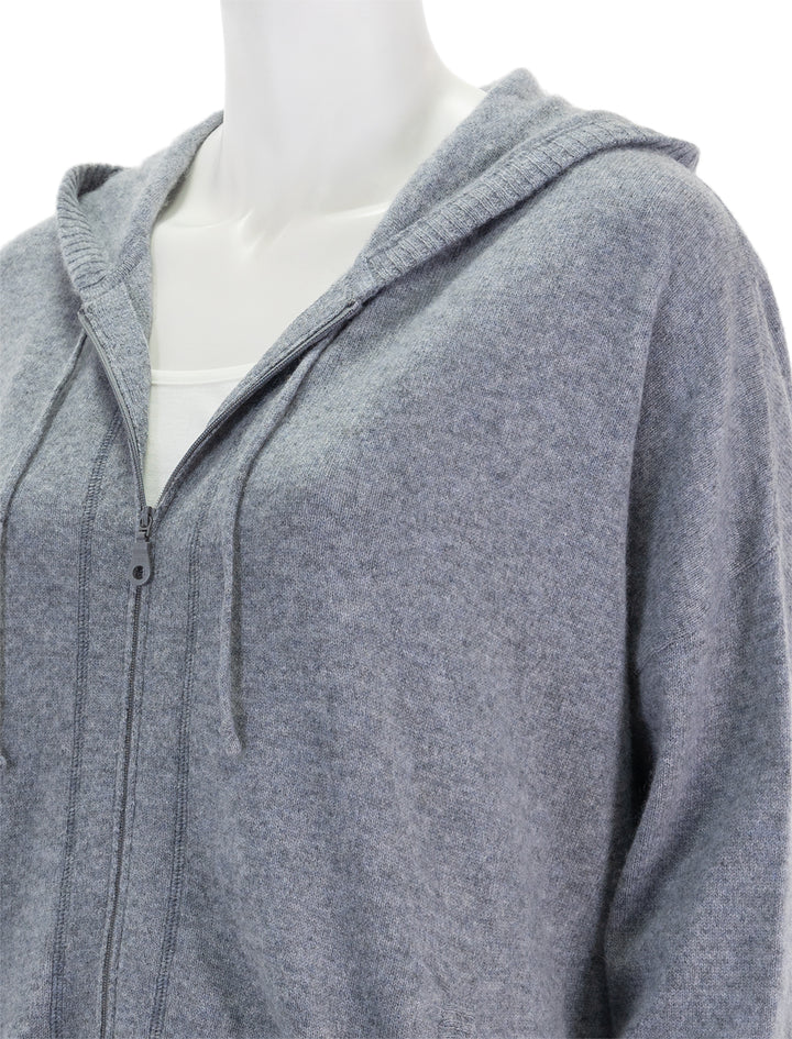 Close-up view of Minnie Rose's cashmere oversize zip hoodie in grey shadow.