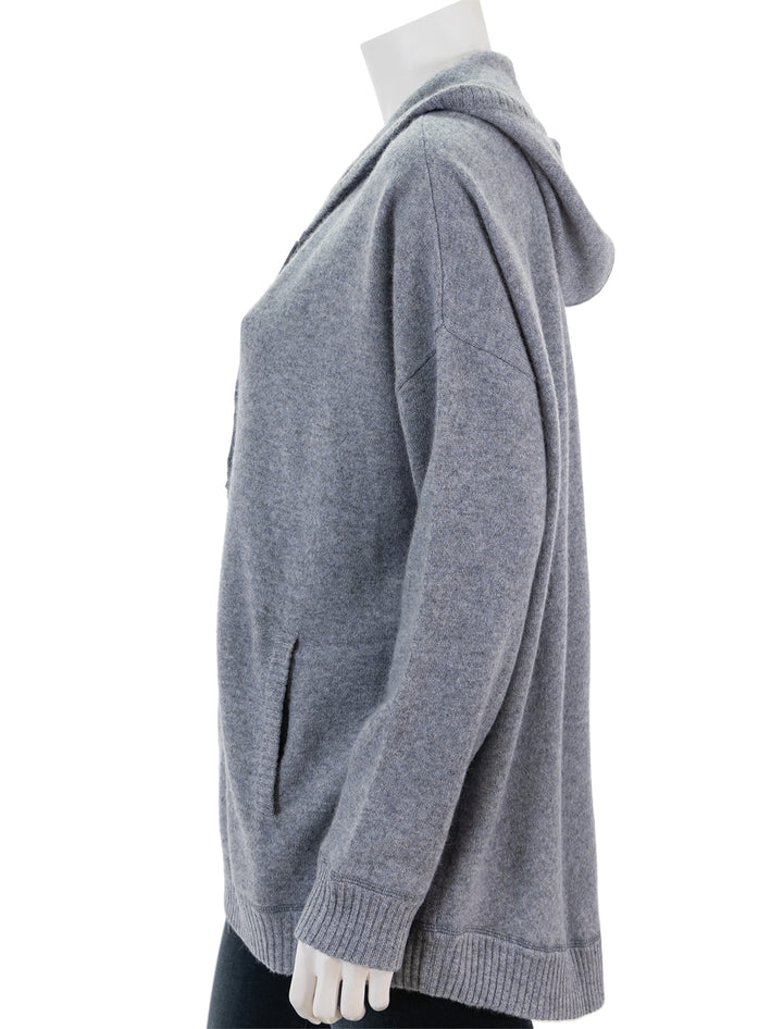 Side view of Minnie Rose's cashmere oversize zip hoodie in grey shadow.
