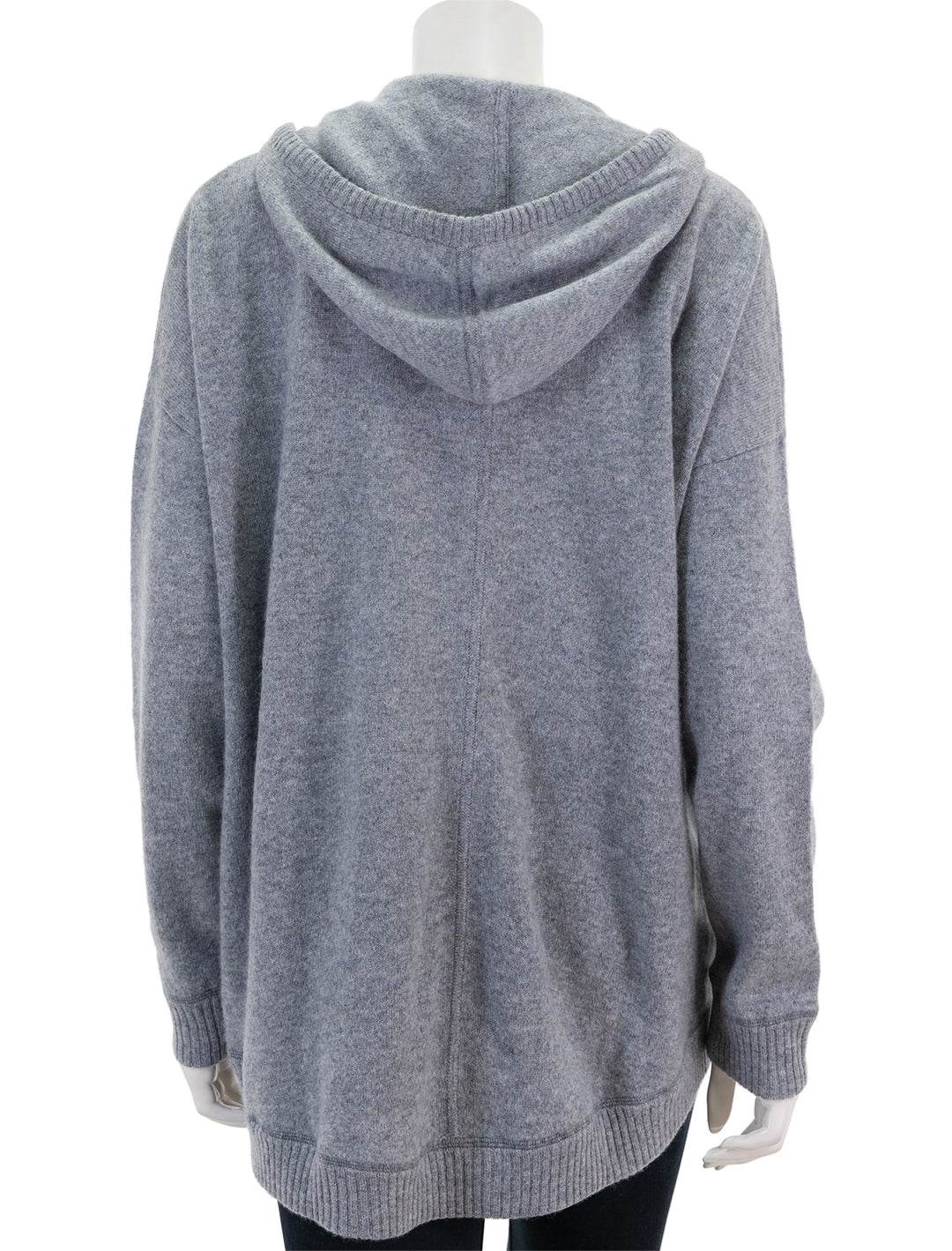 Back view of Minnie Rose's cashmere oversize zip hoodie in grey shadow.