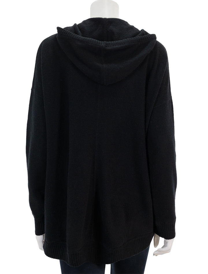 Back view of Minnie Rose's cashmere oversize zip hoodie in black.