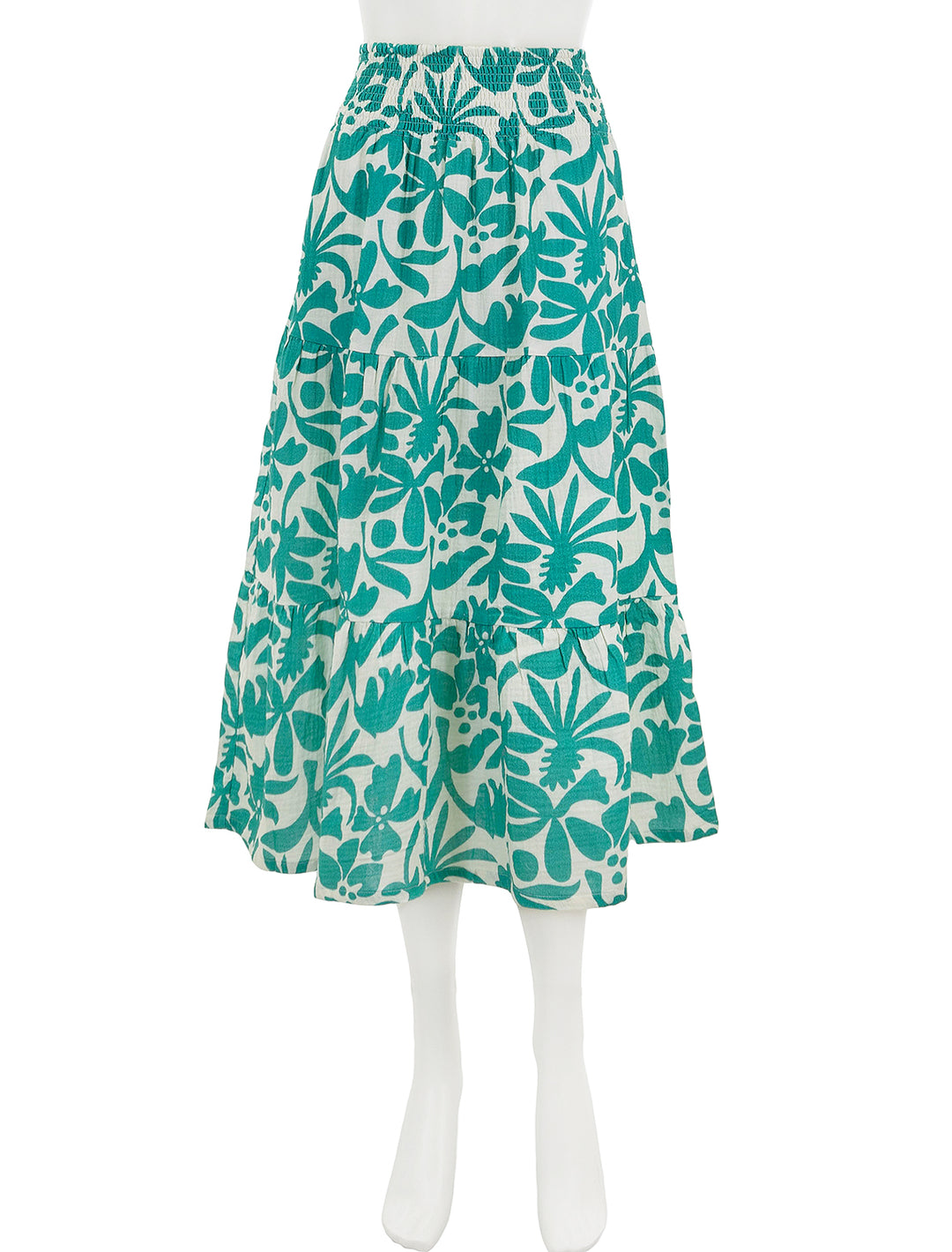 Front view of Marine Layer's corinne double cloth maxi skirt in spruce flora.