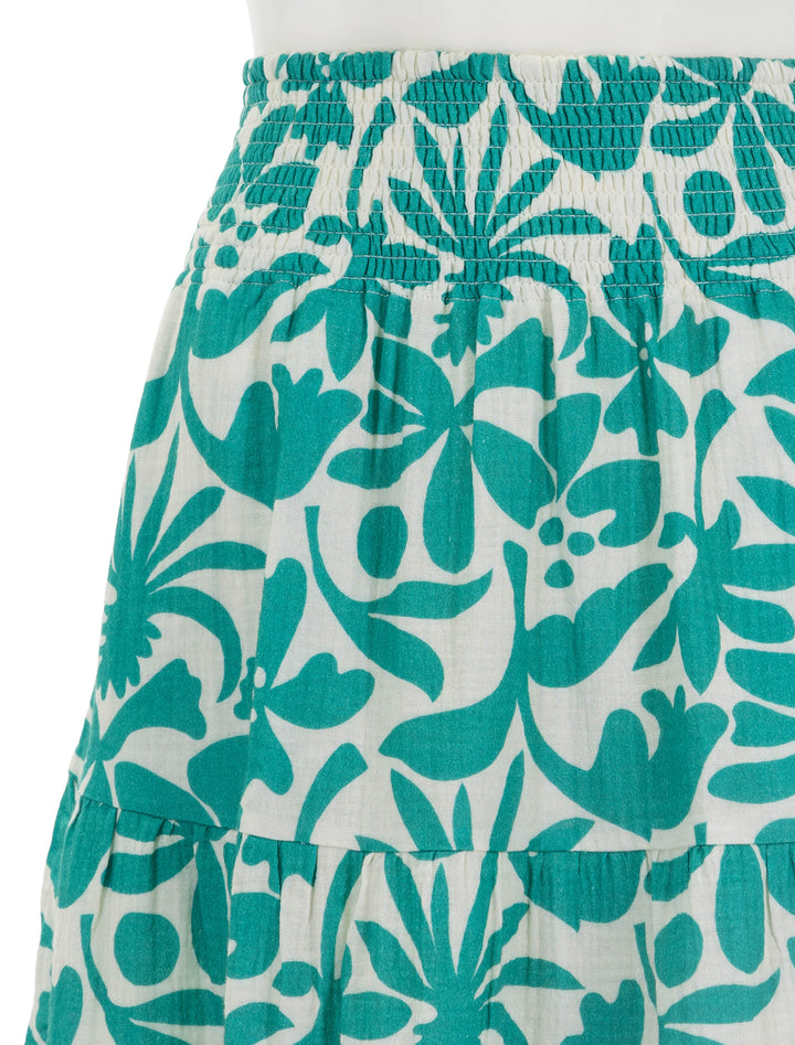 Close-up view of Marine Layer's corinne double cloth maxi skirt in spruce flora.