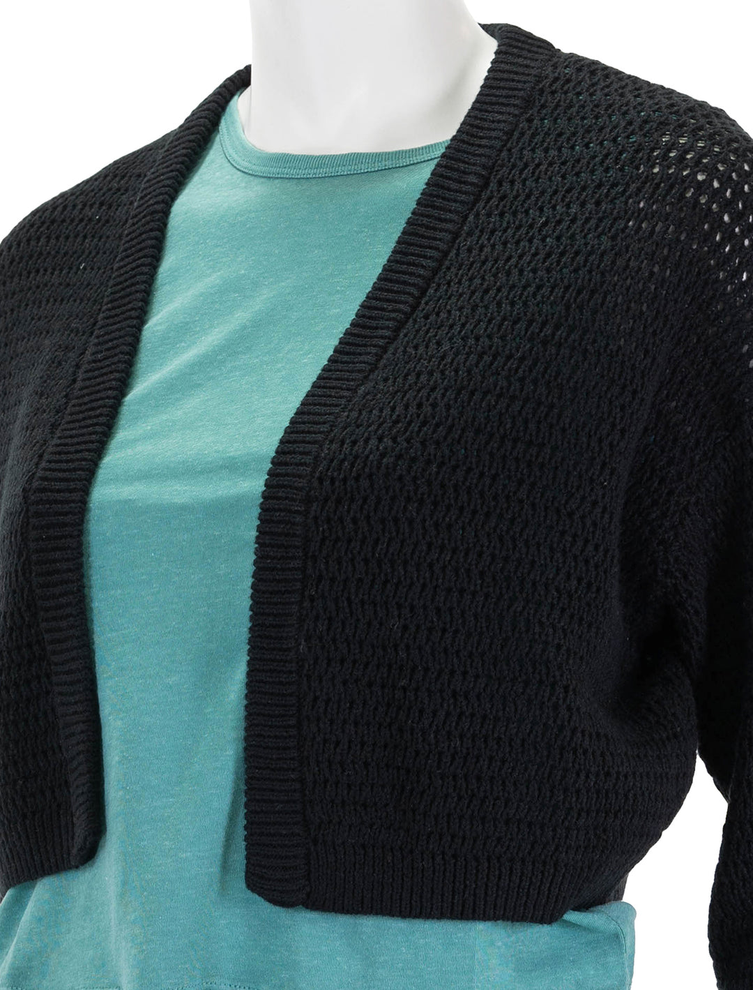 Close-up view of Marine Layer's anacapa cardigan in black.