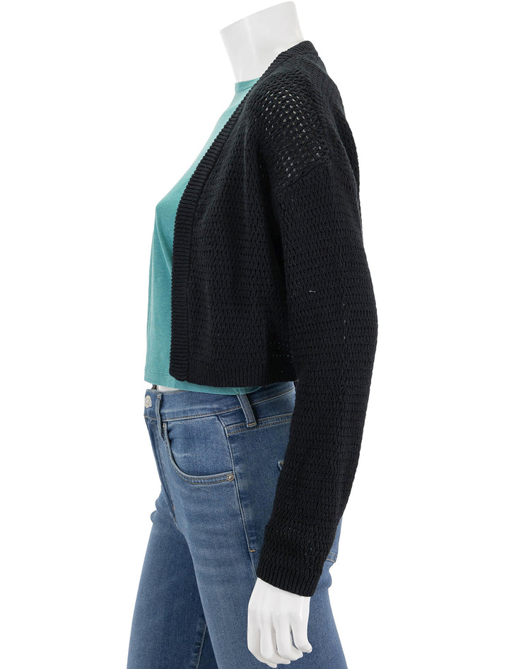 Side view of Marine Layer's anacapa cardigan in black.
