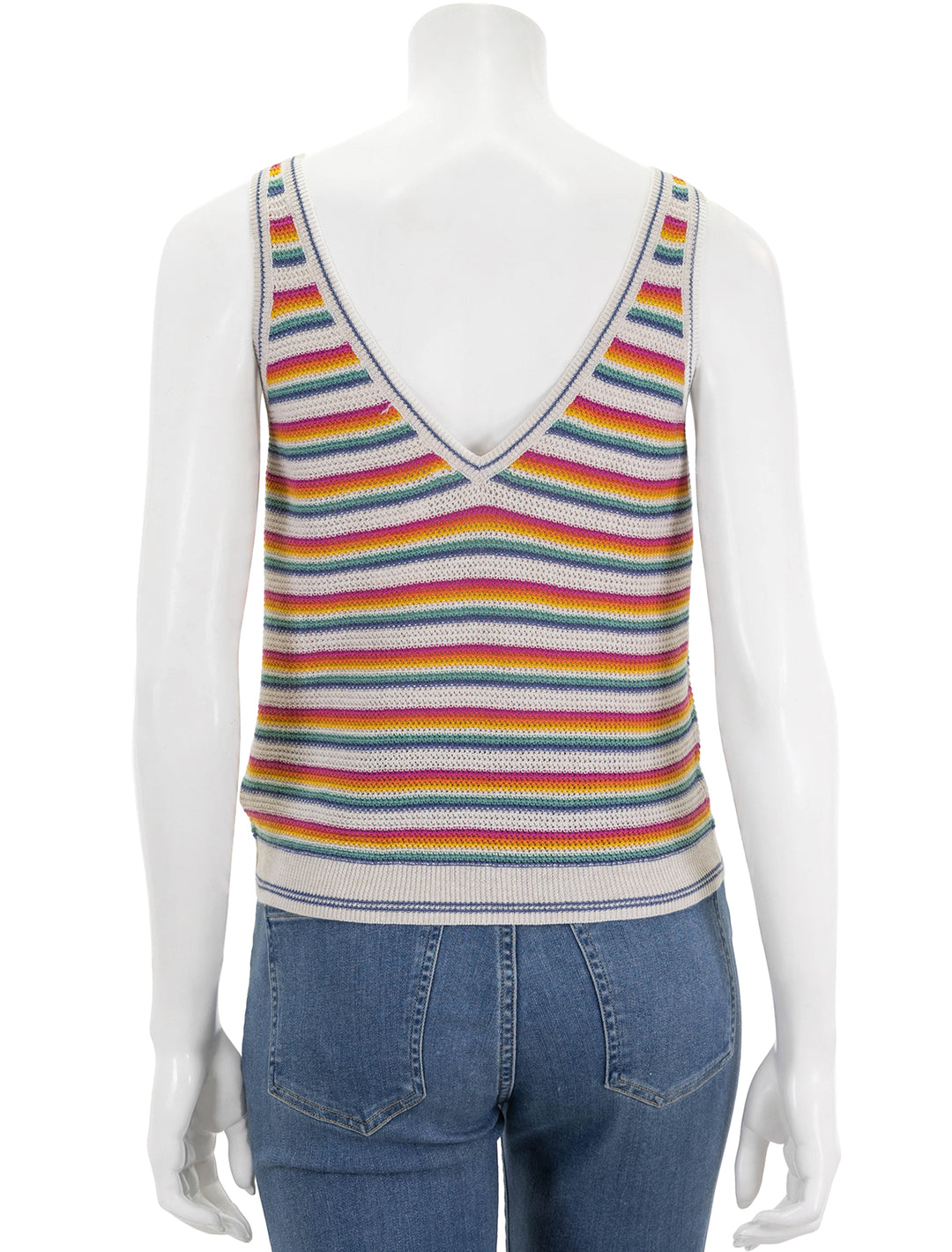 Back view of Marine Layer's finley sweater tank in bright stripe.