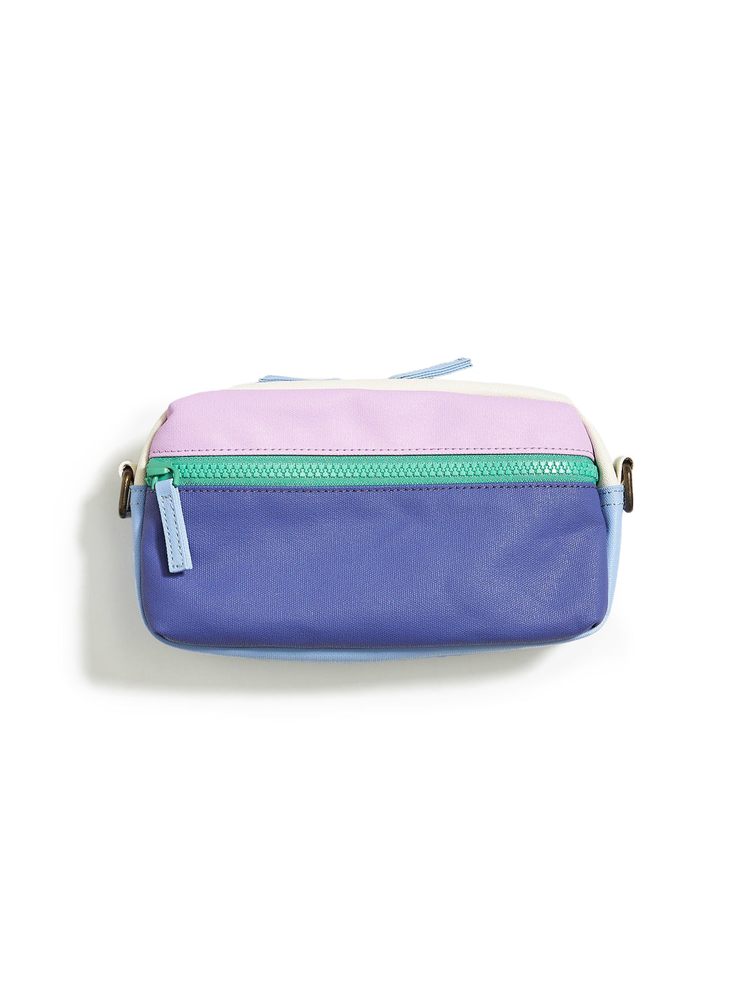 Front view of Marine Layer's fanny pack in lilac colorblock.