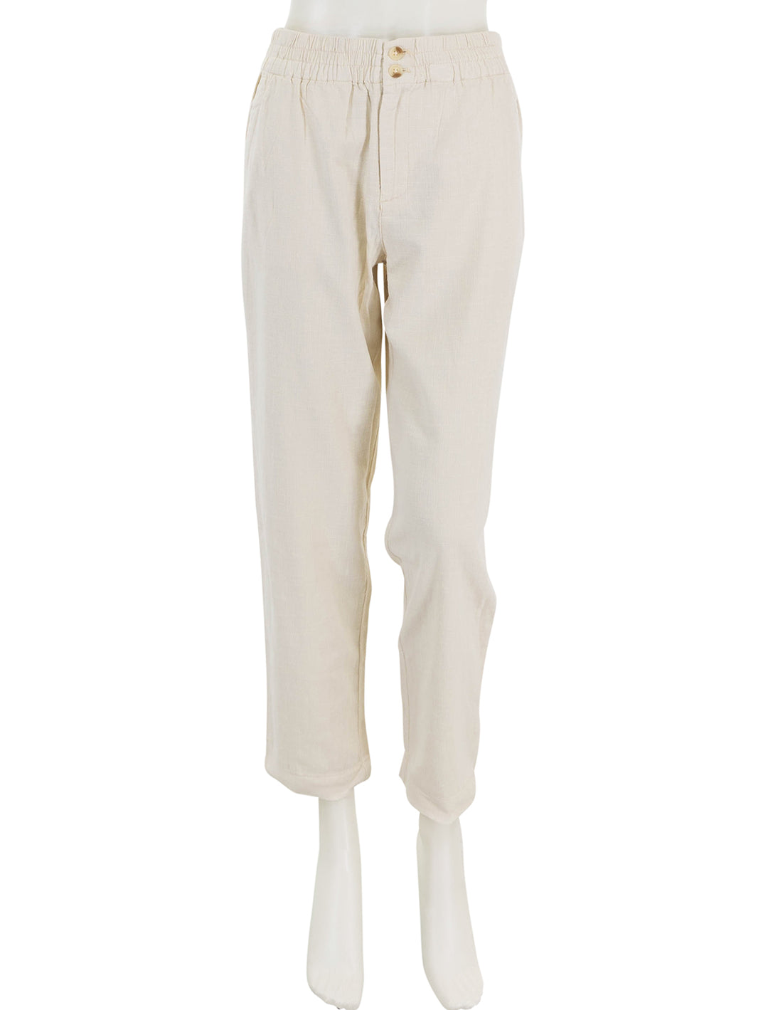 Front view of Marine Layer's elle pant in fog.