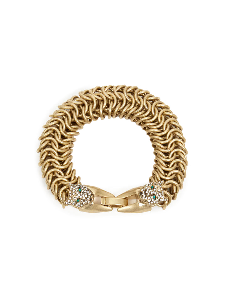 Overhead view of Clare V.'s chain statement bracelet in vintage gold.