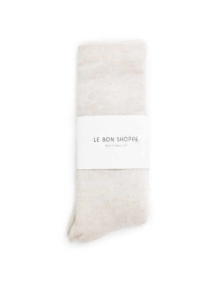 Overhead view of Le Bon Shoppe's camper socks in oatmeal.