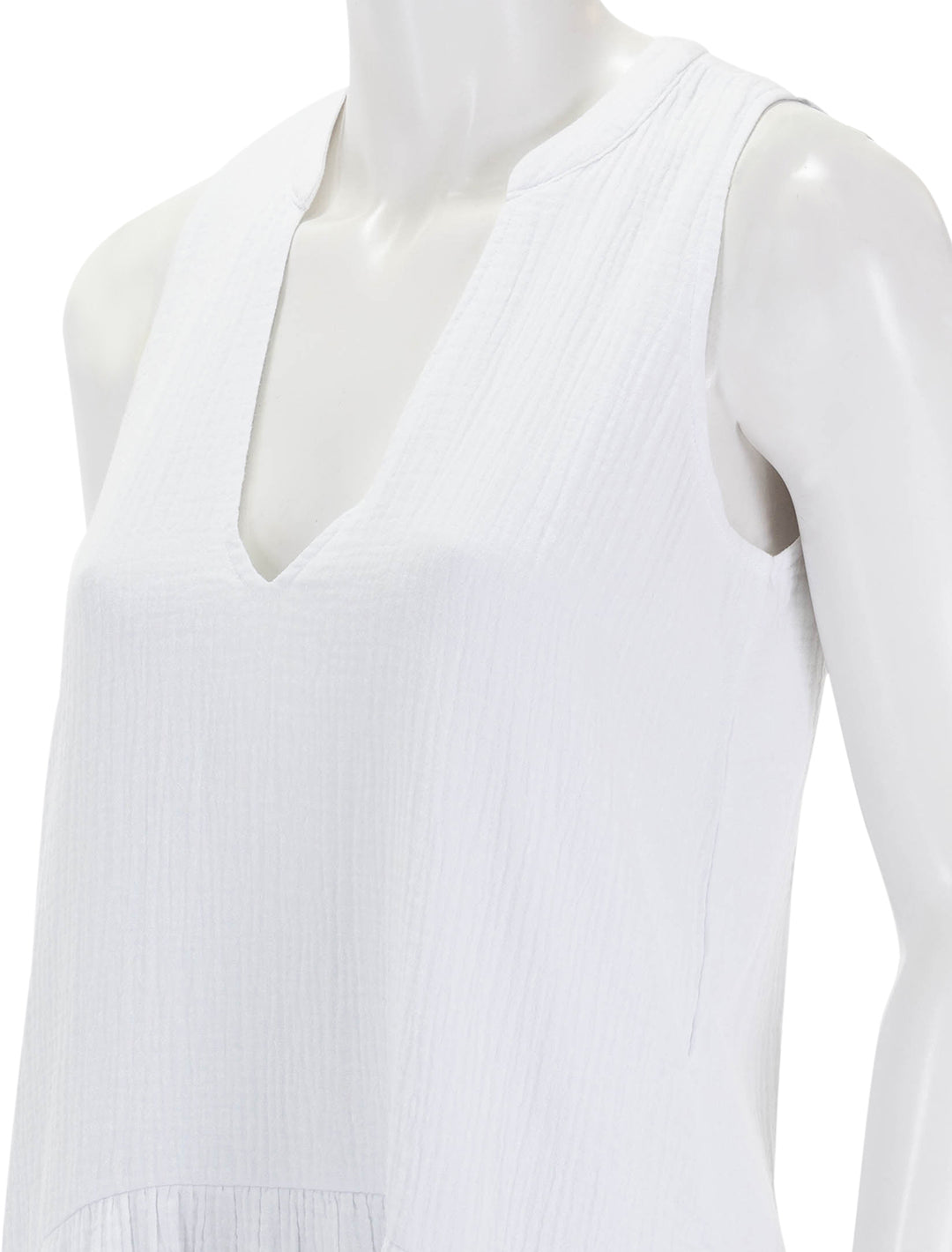 Close-up view of Splendid's sumner gauze maxi dress in white.