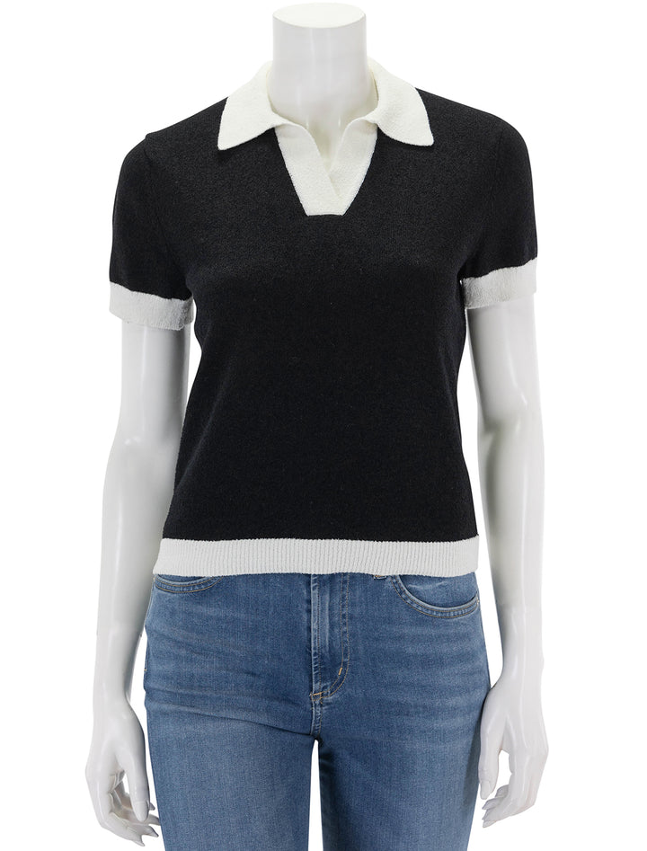 Front view of Rails' arya knit top in black and white.