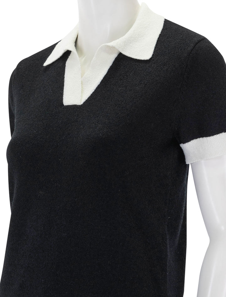 Close-up view of Rails' arya knit top in black and white.