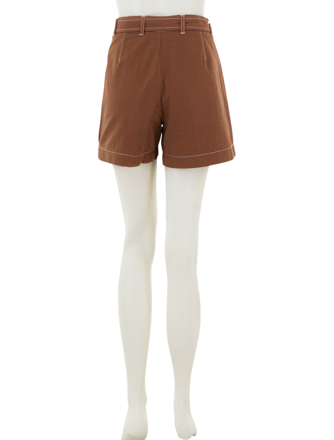 Back view of Lilla P.'s belted canvas shorts in bronze.