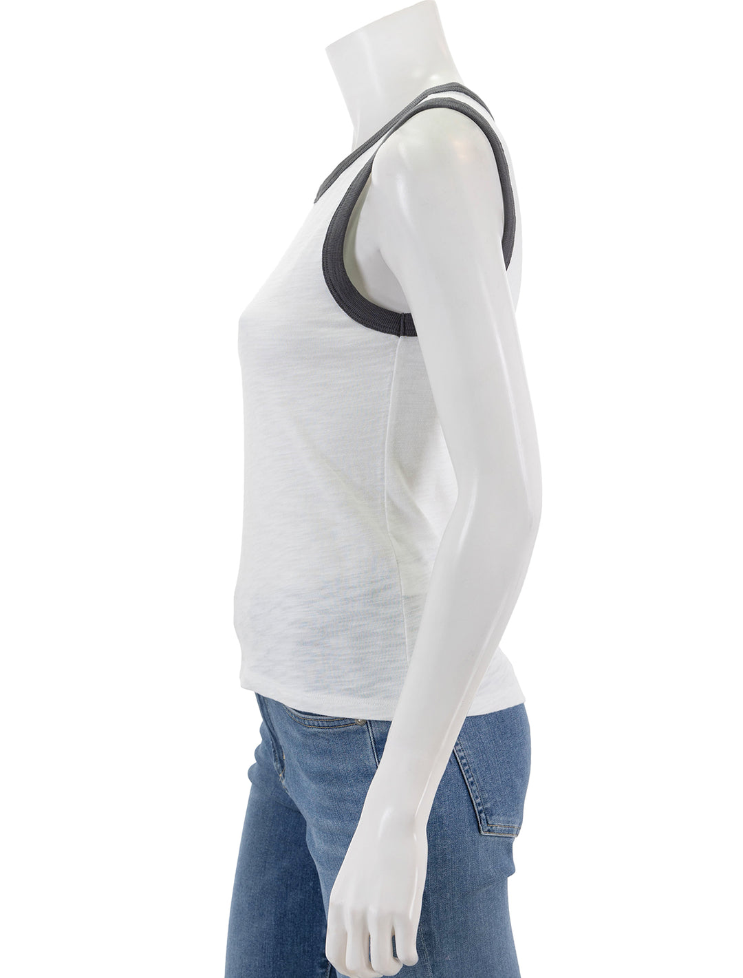 side view of colorblock tank in white and stingray