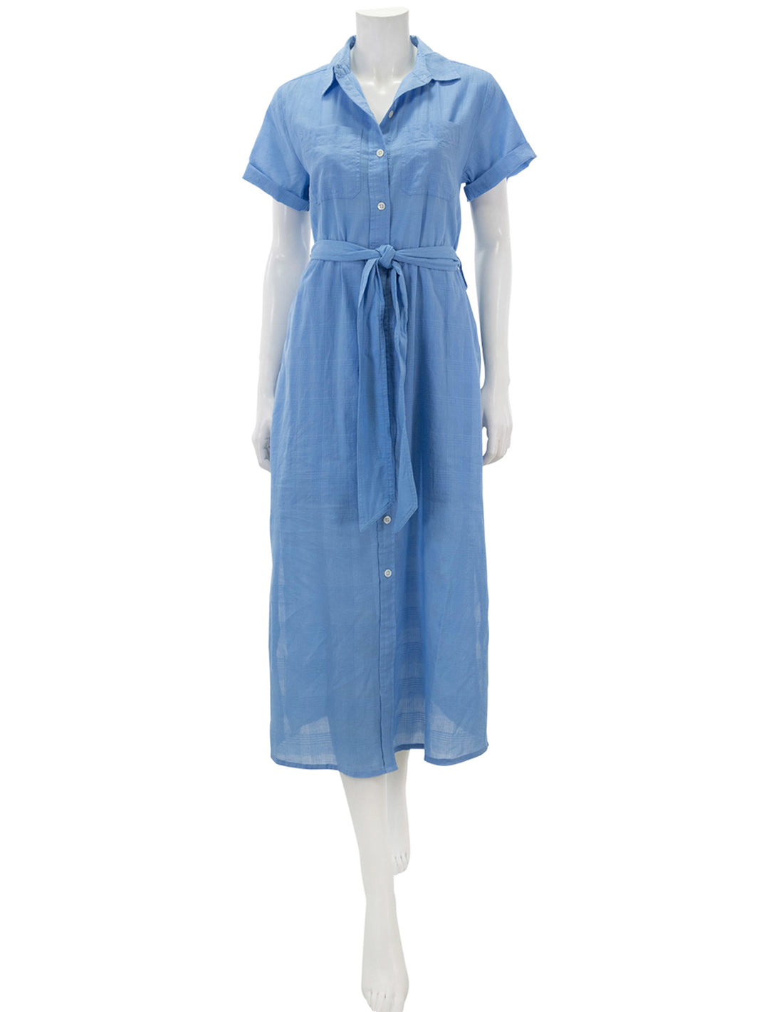 Front view of Lilla P.'s belted shirtdress in harbor.
