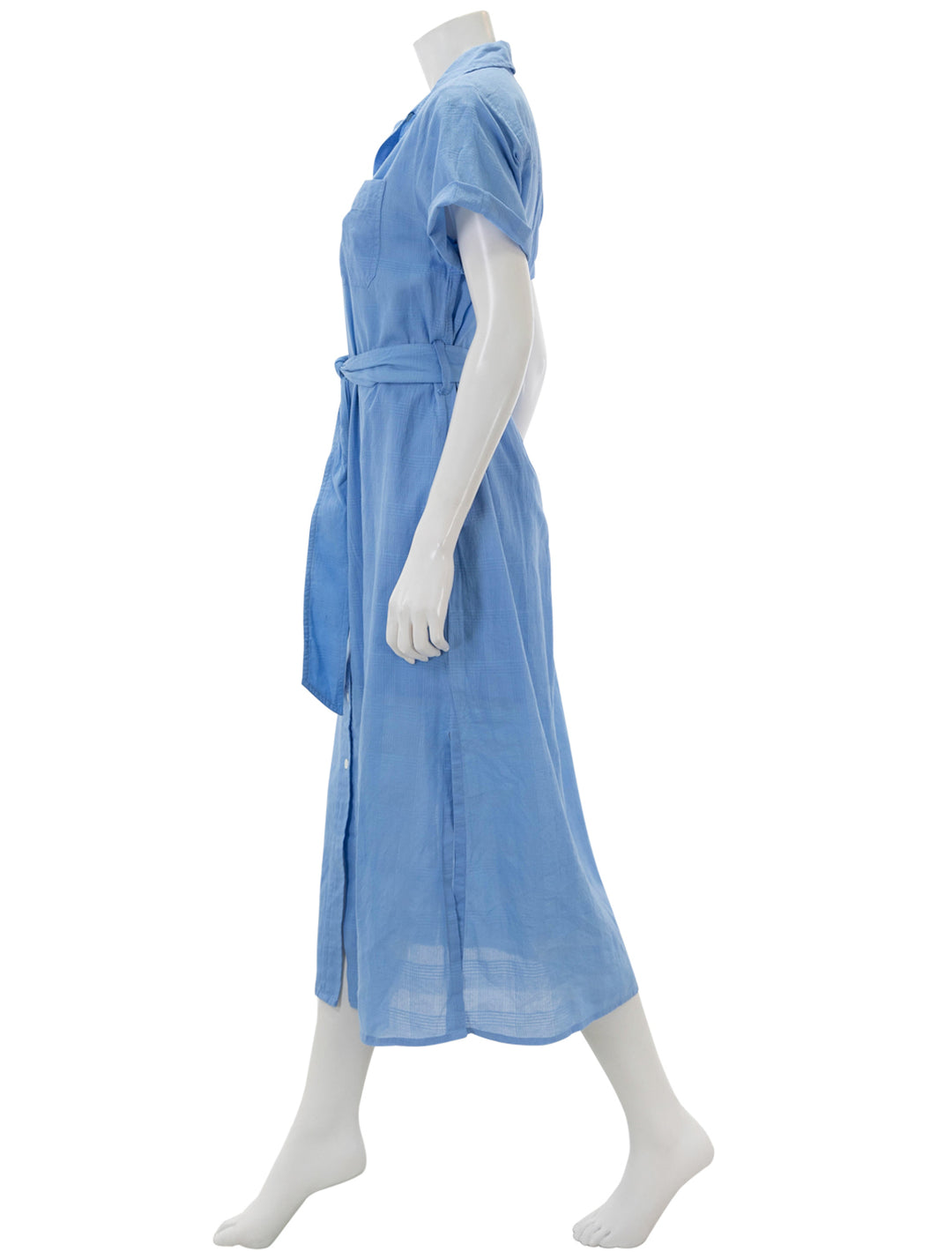 Side view of Lilla P.'s belted shirtdress in harbor