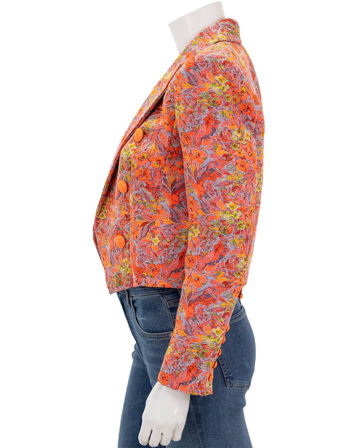 Side view of L'agence's lila boxy blazer in orange floral.