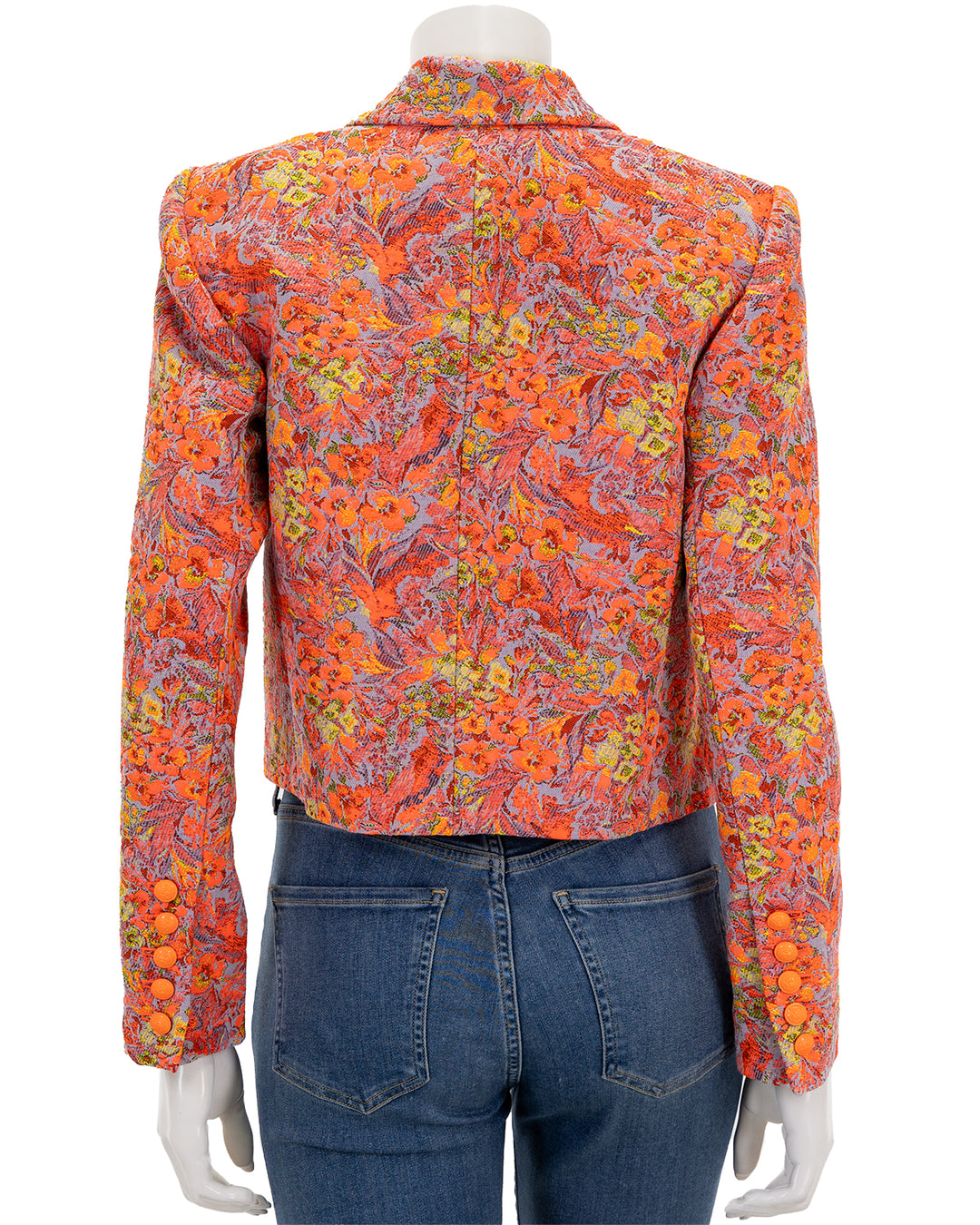 Back view of L'agence's lila boxy blazer in orange floral.