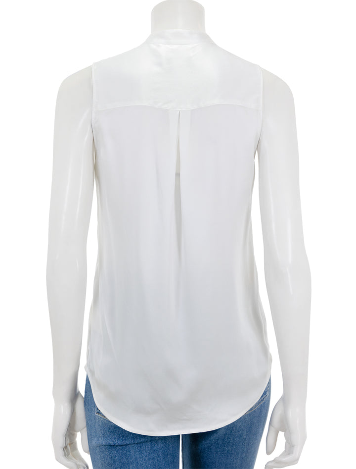 Back view of L'agence's hendrix band collar sleeveless blouse in white.