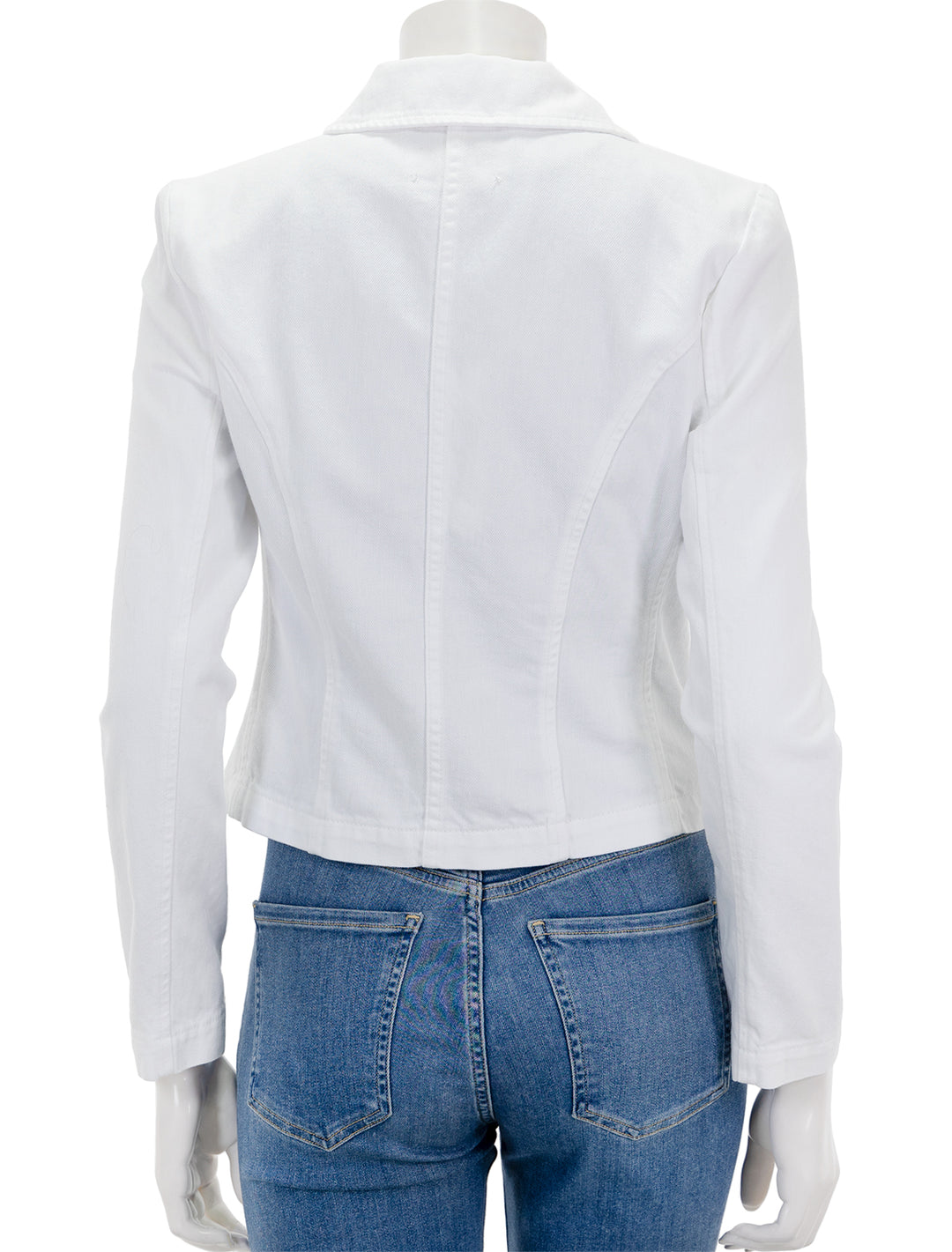 Back view of L'agence's wayne crop double breasted jacket in blanc.