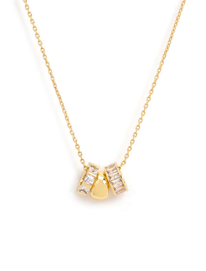 Front view of Tai's necklace with cz rondelle charms in gold.