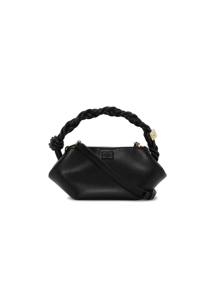 Front view of GANNI's mini bou bag in black.