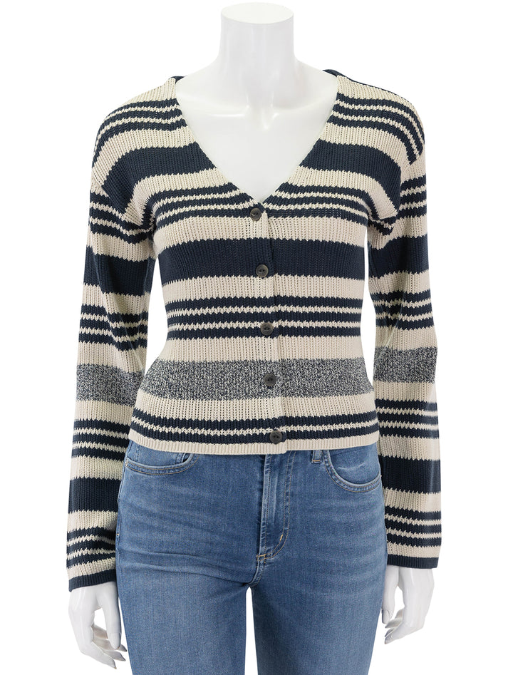 Front view of Rag & Bone's cyrus stripe cardigan in salute.