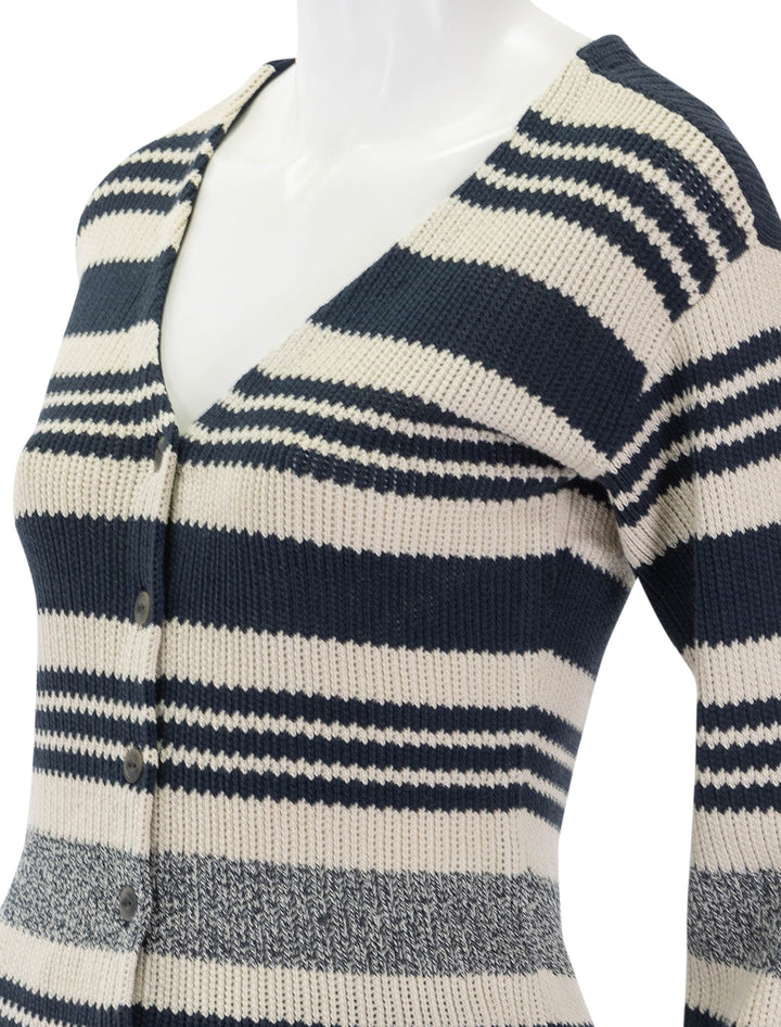 Close-up view of Rag & Bone's cyrus stripe cardigan in salute.